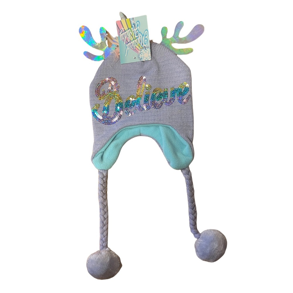 Girls Unicorn Hat With “Believe” Sequins | One Size